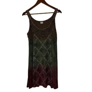 Shoreline Free Size Boho Tie-Dye Sleeveless Dress Earth Tones Festival